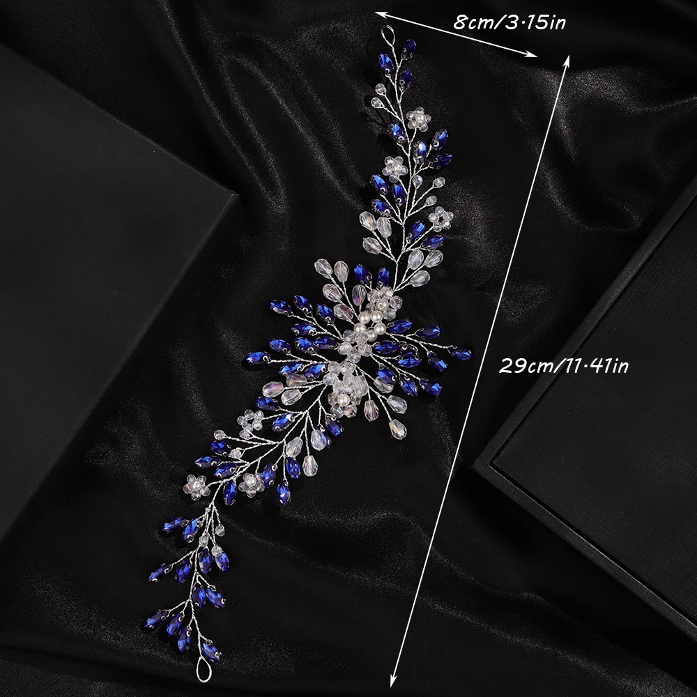 Rhinestone Headband for Wedding Headpiece Handmade Pearl Crystal Bridal Hair Jewelry Headwear Blue Hair Accessories Tiara