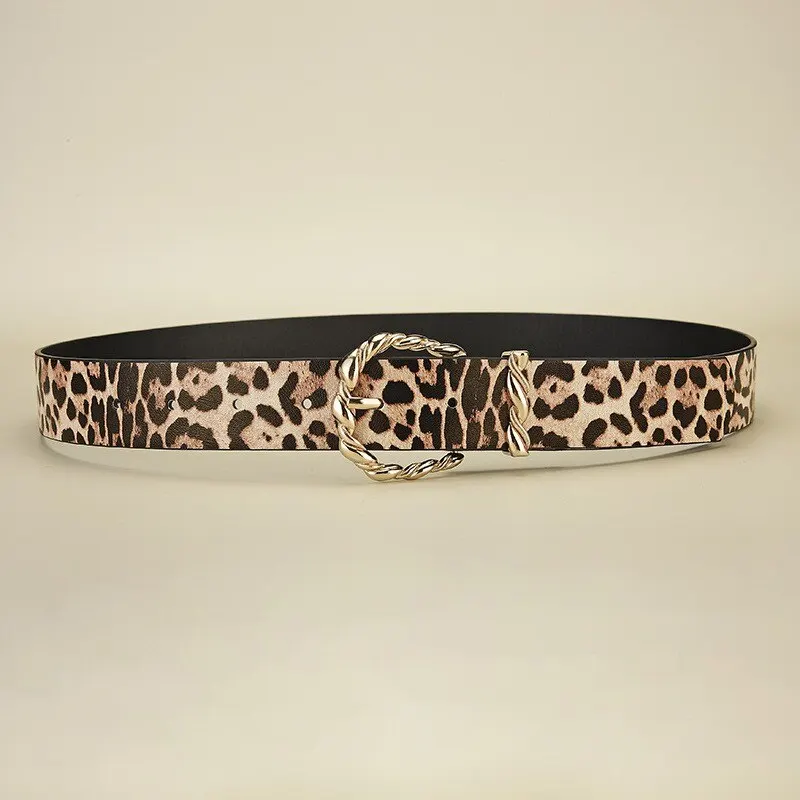 1pc New Women's Belt Retro Leopard Pattern Belt Trend Gold Alloy Buckle Belt PU Leather Belt Paired with Jeans Belt Lady Belt