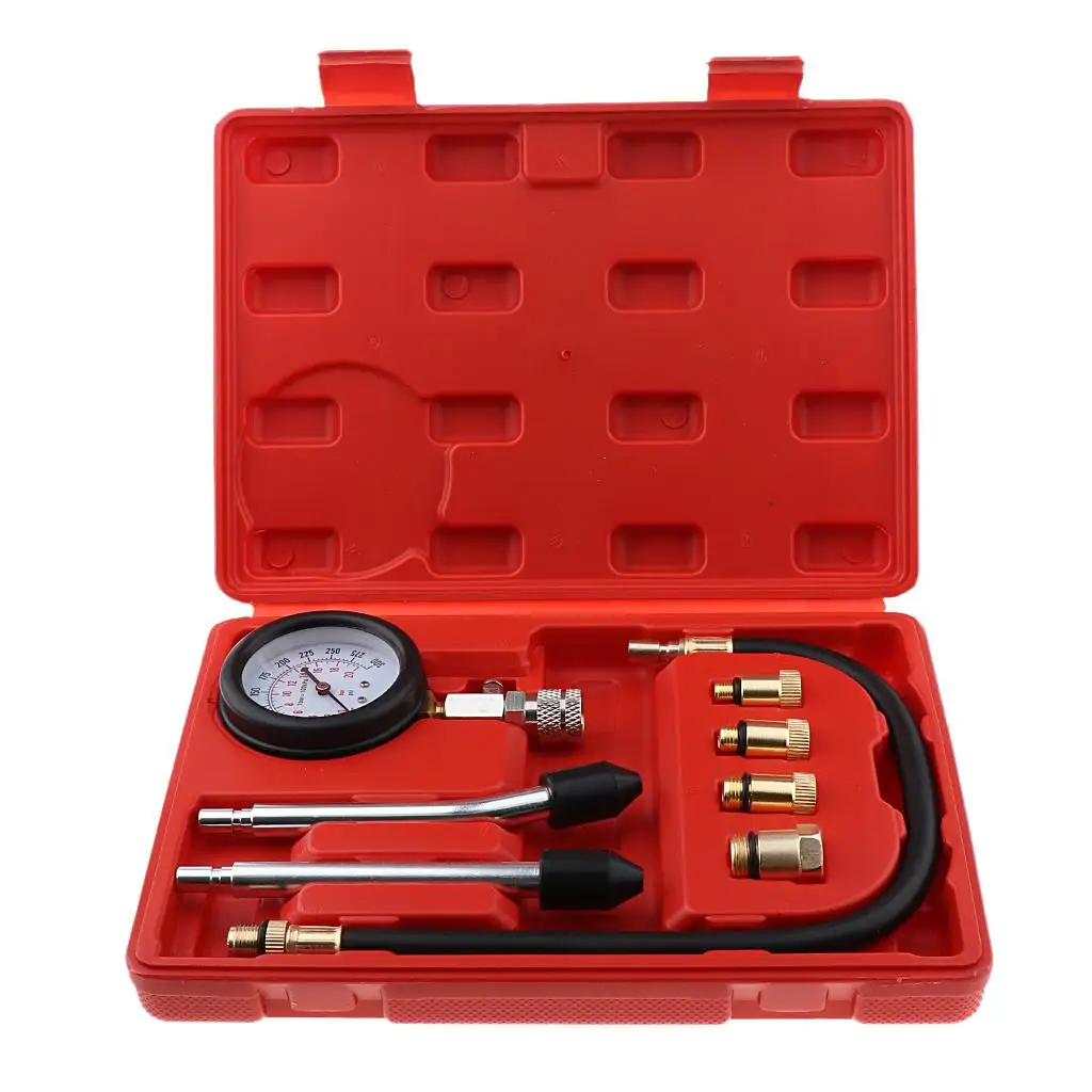 8pc Auto Vehicles Motorcycle Petrol Engine Cylinder Compression Tester Gauge 