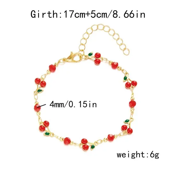 Chic Red Strawberry & Cherry Heart Pearl Charm Bracelet - Y2K Inspired Gold Chain Jewelry