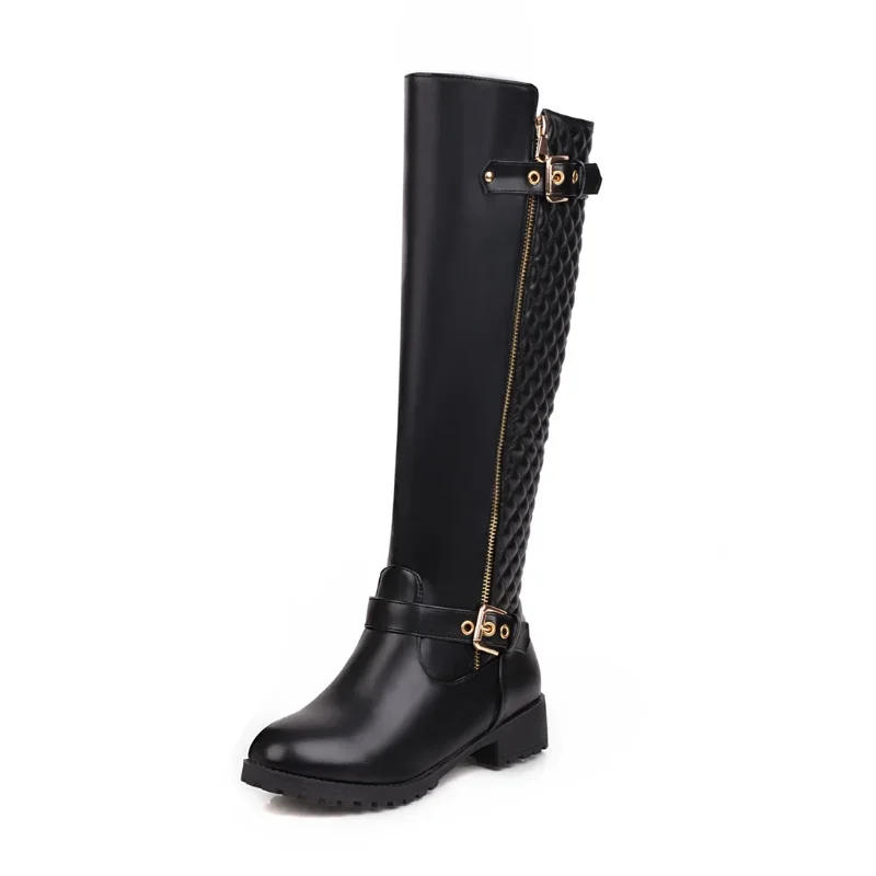 Autumn Winter Women's Long Plus Size 22-27 Cm Grid Splicing Side Zip Fashion Knee High Boots women knee boots