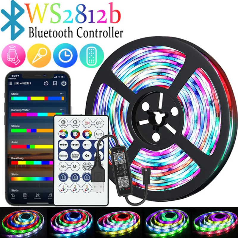

LED Strip Light 28key WS2812B Luces RGB USB Bluetooth Control Flexible Lamp Tape Ribbon Diode For Desktop Bedroom Decor