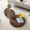 Glass Coffee Table,Modern Round Tempered Glass Coffee Tables for Living Room,Cocktail Table for Small Space Home Office (Walnut) 6