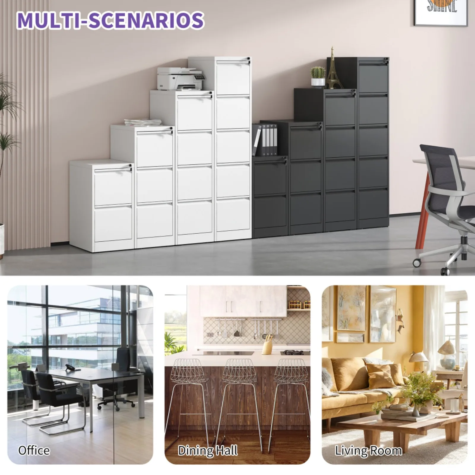 4 Drawer Metal Vertical File Cabinet with Lock Office Home Steel Vertical File Cabinet for A4 Legal/Letter Siz 4