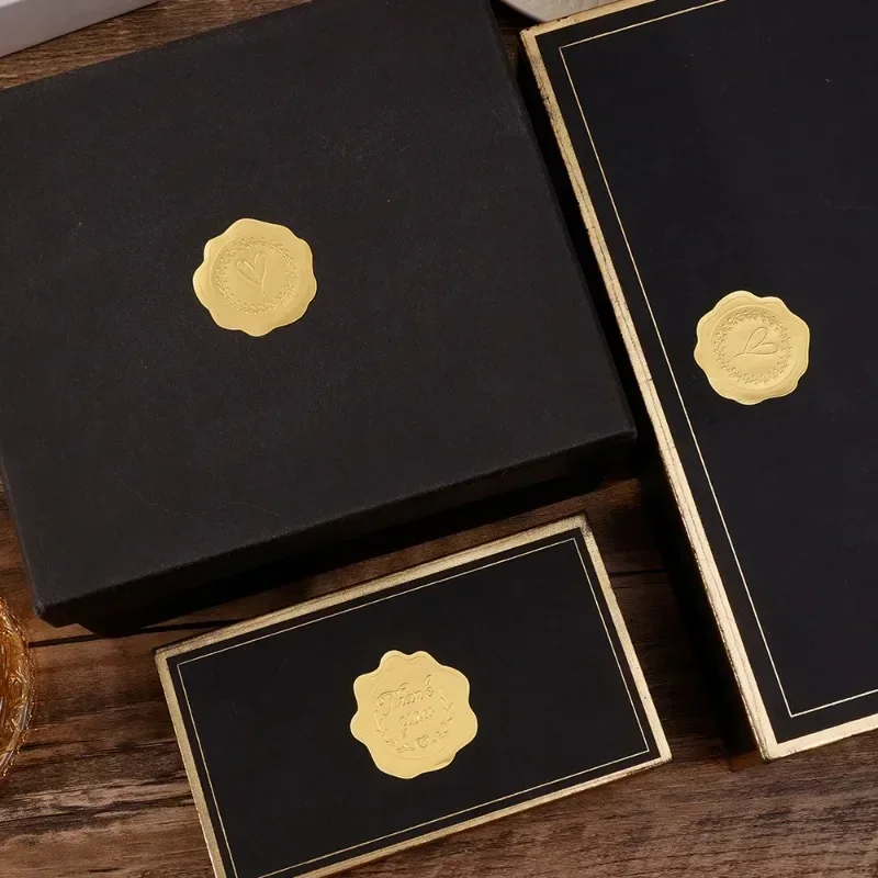 Gold Embossed Heart Sticker Thank You Envelope Sealing Sticker 25/100Pcs Wedding Party Invitation Card Christmas Gift Decoration