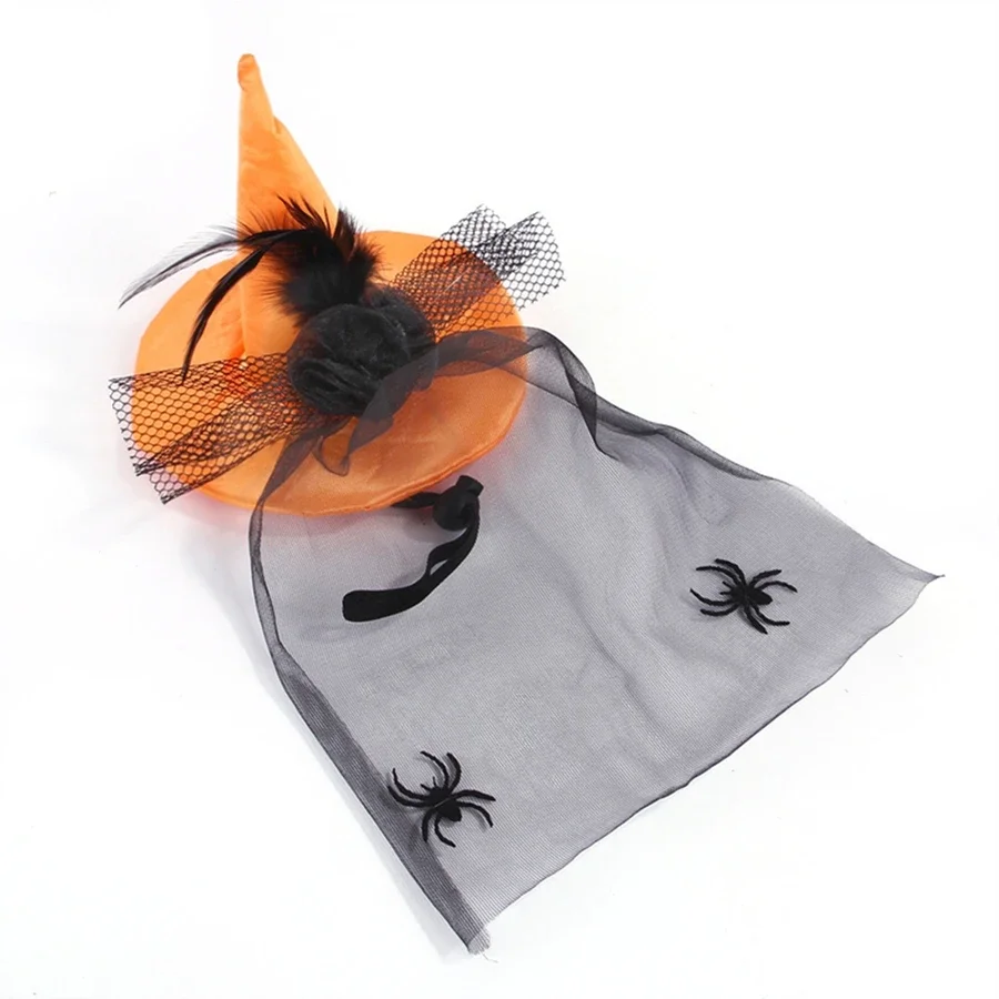 1pcs Halloween pet funny headgear, cat magic headgear, hat, black gauze, spider funny supplies