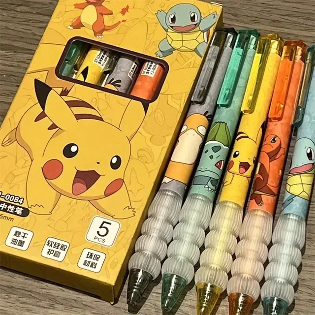 5pcs Pokemon Pikachu Gel Pen Cute Anime Cartoon Charmander Squirtle Press on Gel Pen Stationery School Supplies Holiday Gifts 1