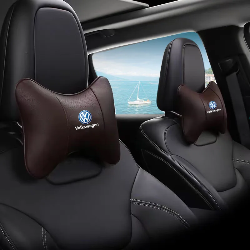 Leather Car Seat Headrest Memory Foam Comfort Neck Pillow Auto Interiors For Volkswagen VW RLine R Golf Amarok T5 ID3 Tiguan GTI