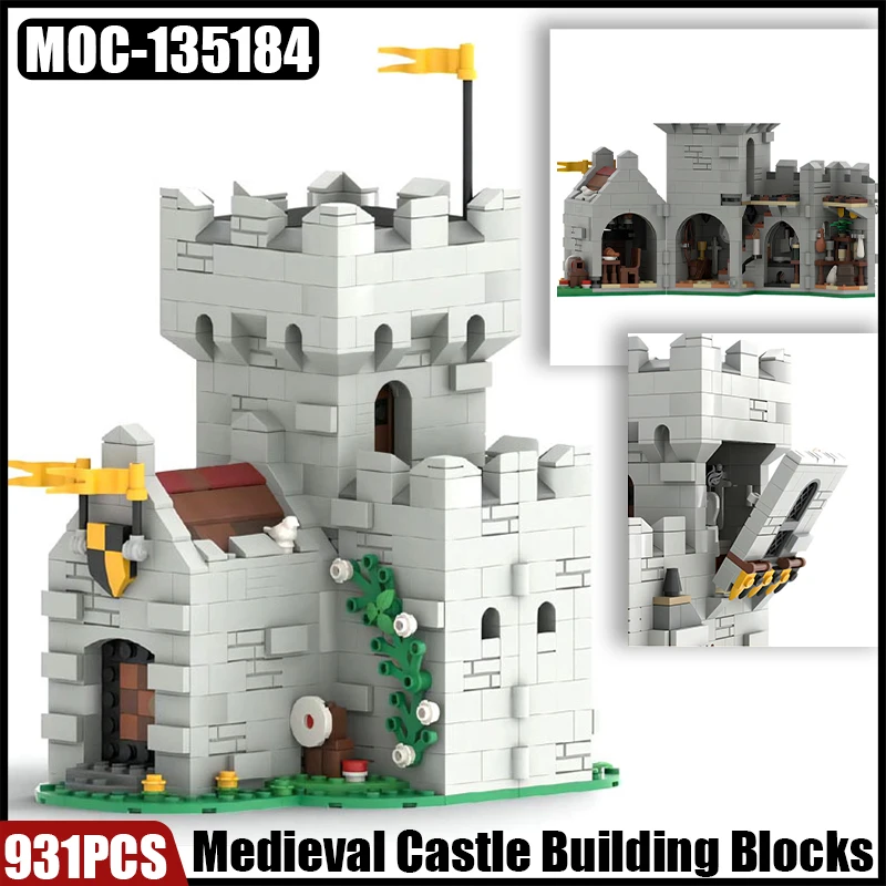 

MOC Medieval Military Guard Castle Building Blocks Kit Knights Soldiers Figures City Gate Watch Tower Weapons Bricks Toys