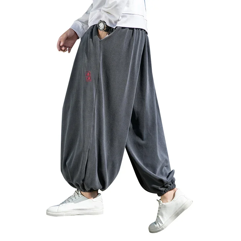 Autumn Winter Pants Thickening Velvet Retro Harem Pants Men Solid Trendy Casual Wild Large Size Harajuku Jogging Trousers men harem pants men jogger sweatpants