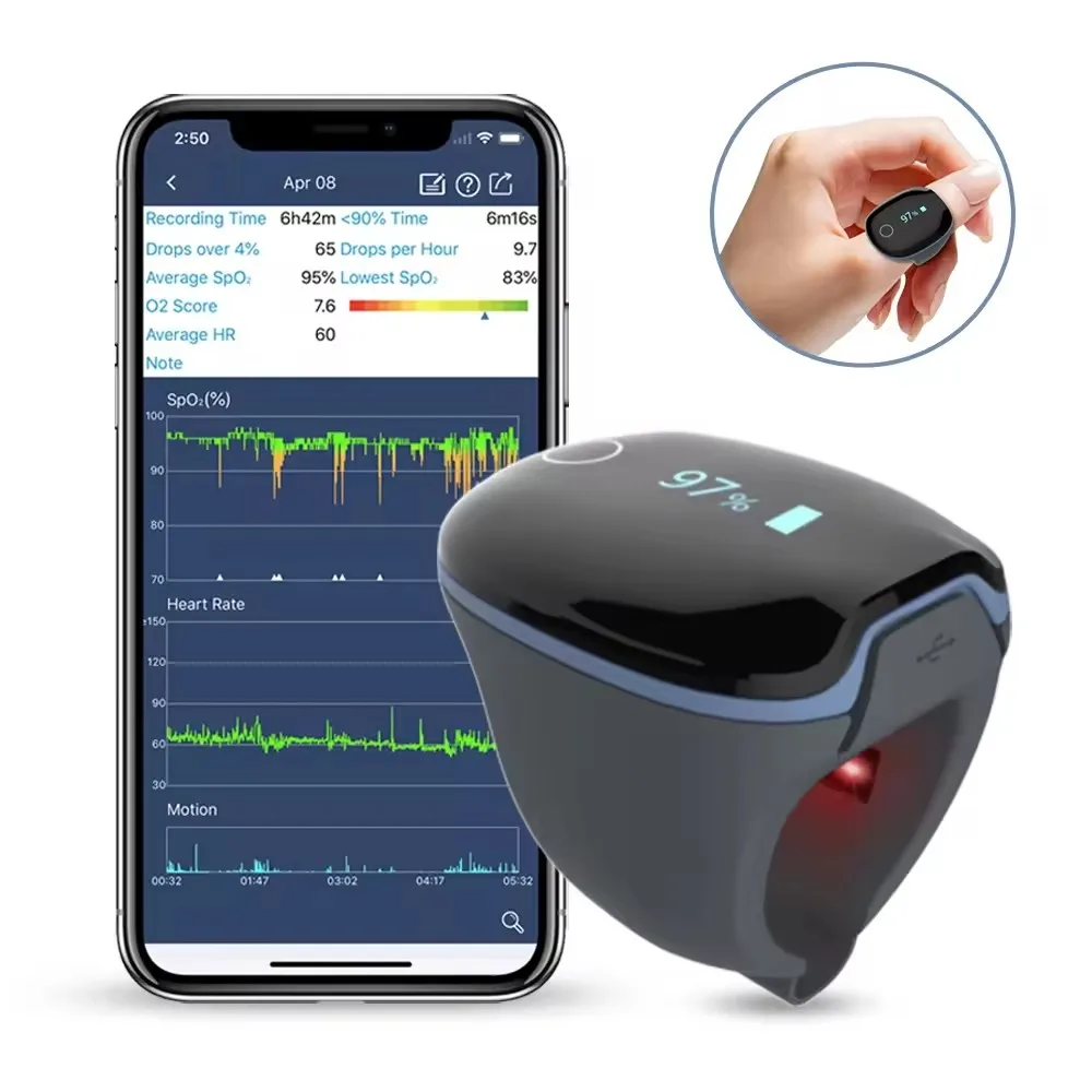 

Bluetooth blood oxygen monitor sleep apnea alarm blood oxygen meter sleep data recording anti snoring USB blood oxygen saturatio