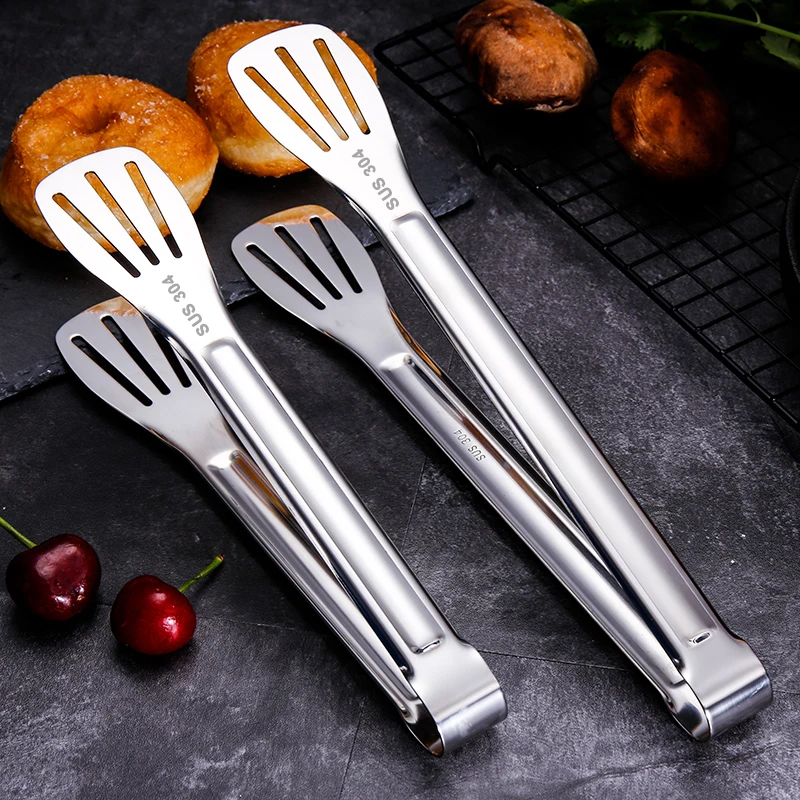 304Stainless Steel Food Tongs food tongs kitchen food clips Kitchen Utensils Buffet Cooking Tool Anti Heat Bread Clip Pastry Clamp BBQ Barbecue