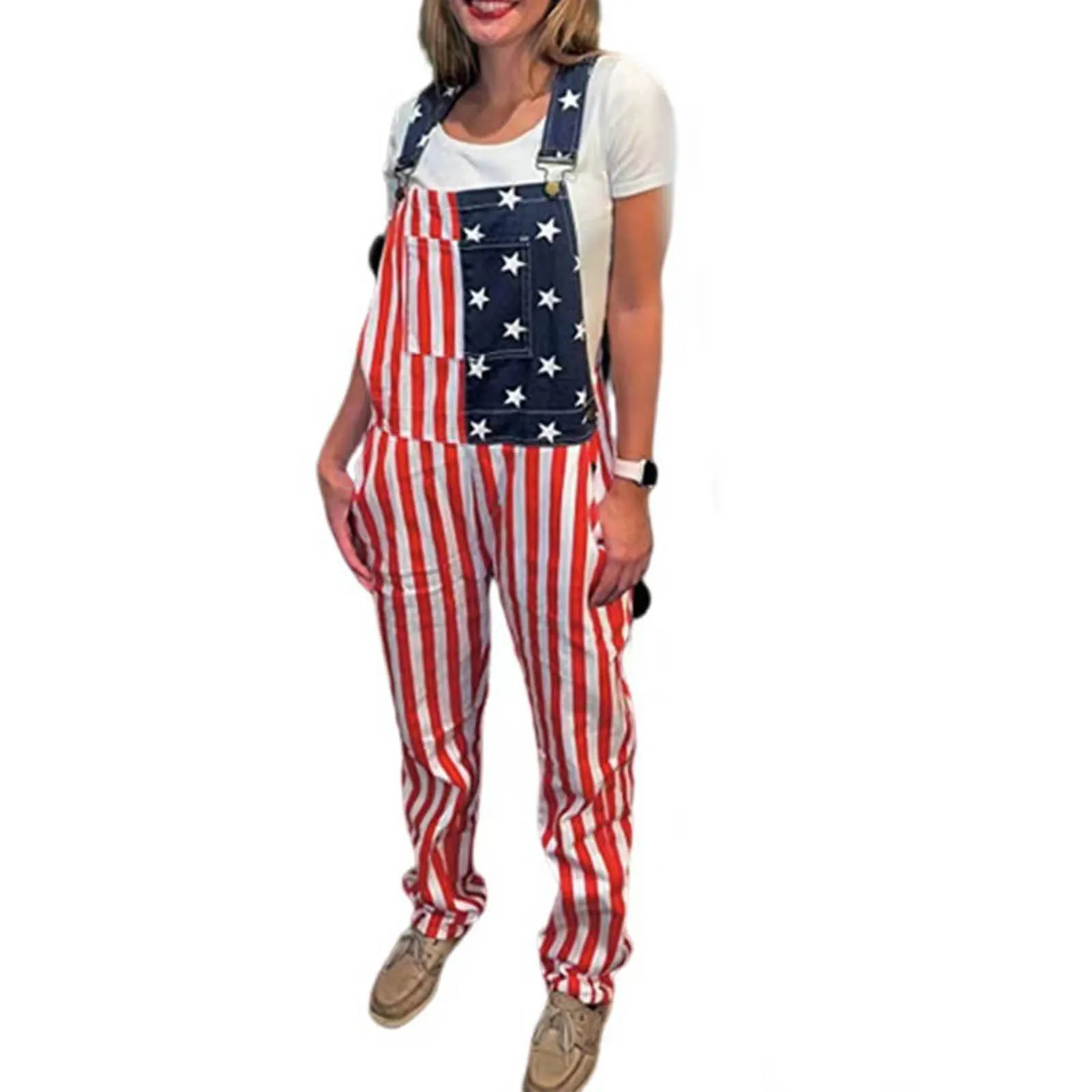 2024 New Mens Summer Couple Independence Day American Flag Sports Camisole Pants Summer Men Long Pants Romper