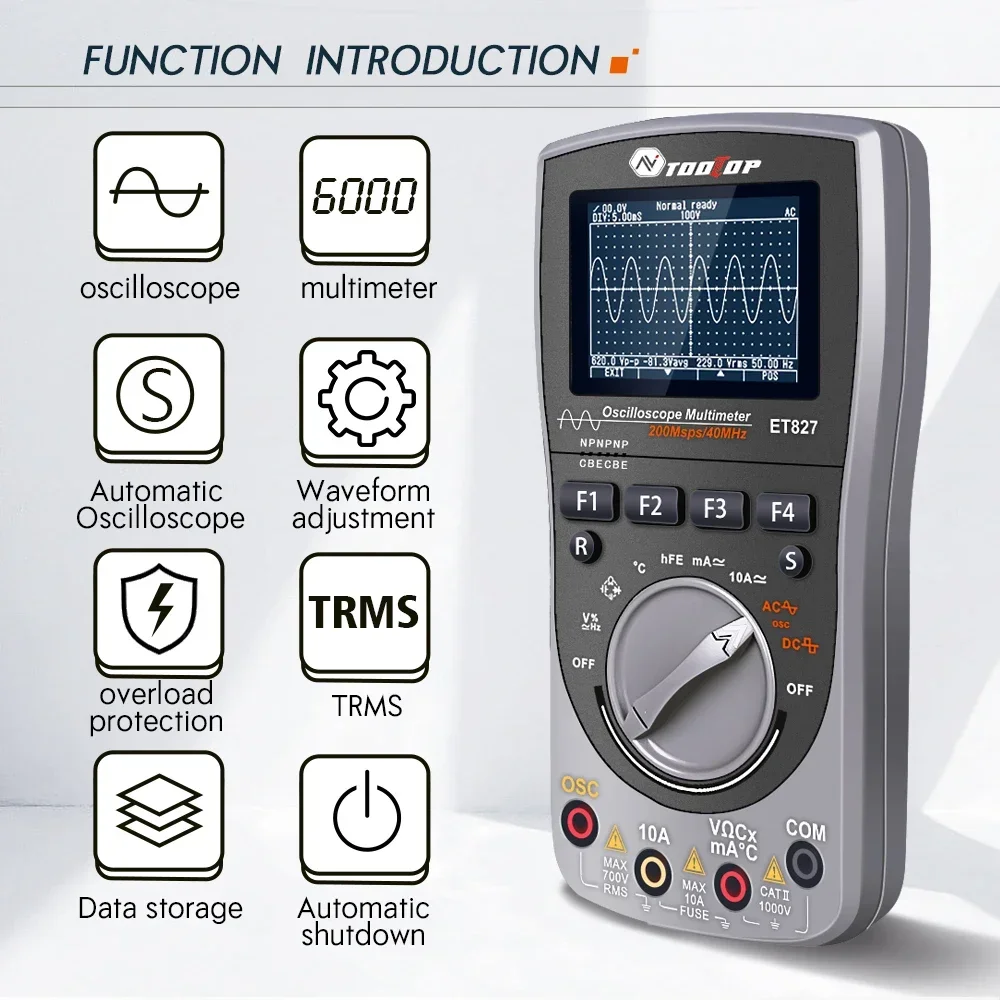 TOOLTOP ET827 Digital 40MHz 200Msps Oscilloscope Multimeter Lab Tool - Image 6
