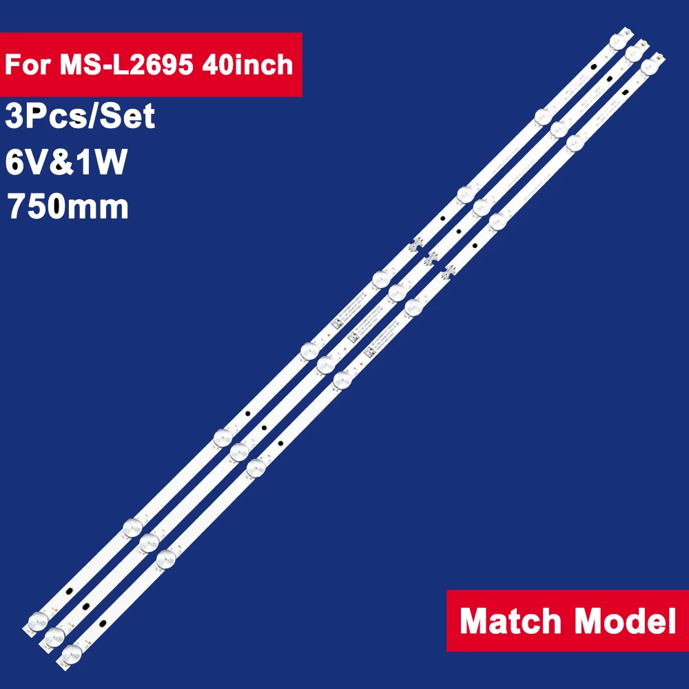 3Pcs 750mm For MS-L2695 40inch LED Backlight TV Strip 63Leds 6V&1W V1 Rtv4019sm Tv Repair EX-40FS001B 10kit 6v led bar 8lamp for ms l2695 v1 jl d39681330 003bs m rca rtv4019sm lc 40q3000u lc 40q5020u 40dfs69 edv 40e19n smx4019sm