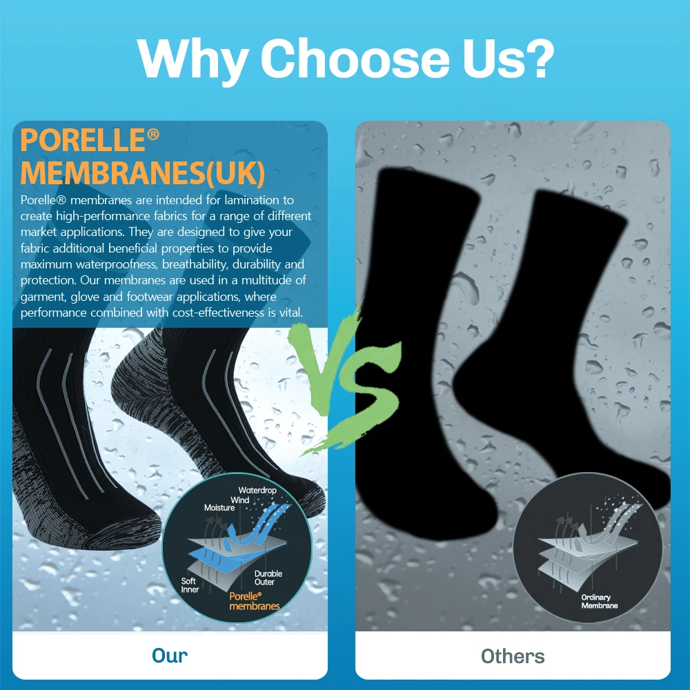 Outdoor Waterproof Socks for Men Cold Weather Breathable Moisture Wicking Skiing Hiking Wading Camping Cycling Athletic Socks