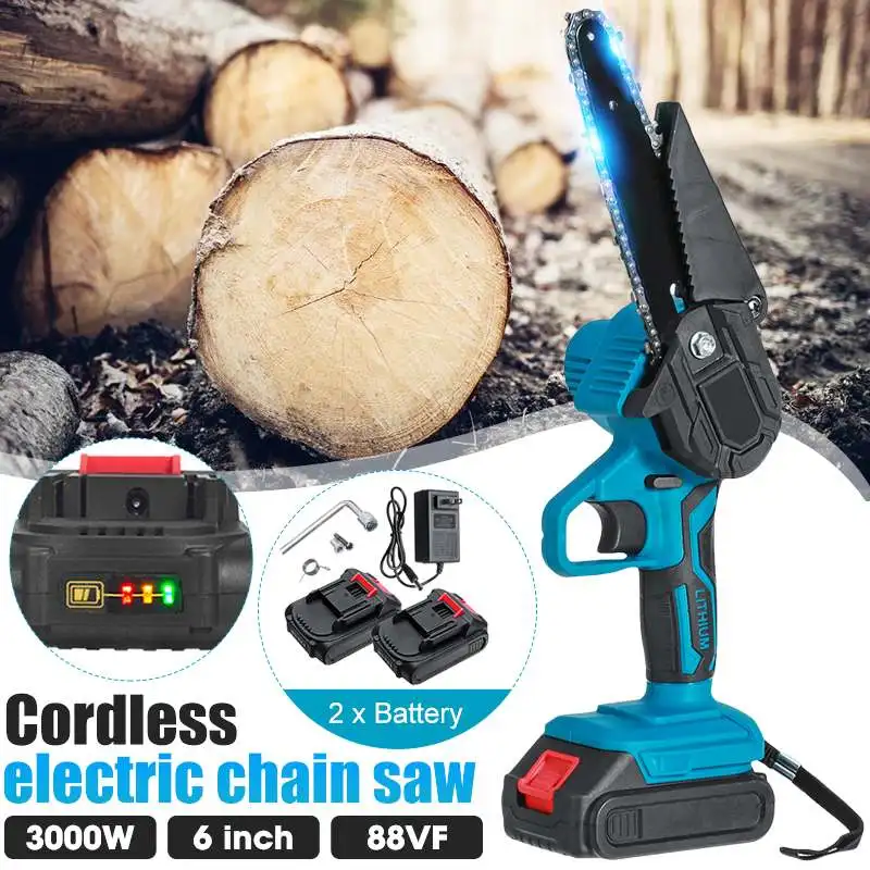 

6 Inch 3000W Mini Electric Chain Saw Rechargeable Battery Woodworking Pruning One-handed Garden Power Tool Spliting Chainsaw