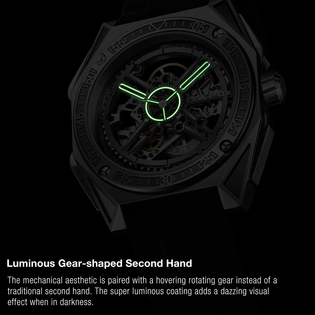 CIGA Design 3 in 1 Titanium Automatic Watch for Men Magician Series Skeleton Mechanical Wristwatch Fluororubber Strap 3 Pcs Case 3