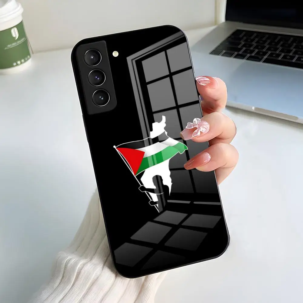 Palestinian Flag Design Black Glass Phone Case