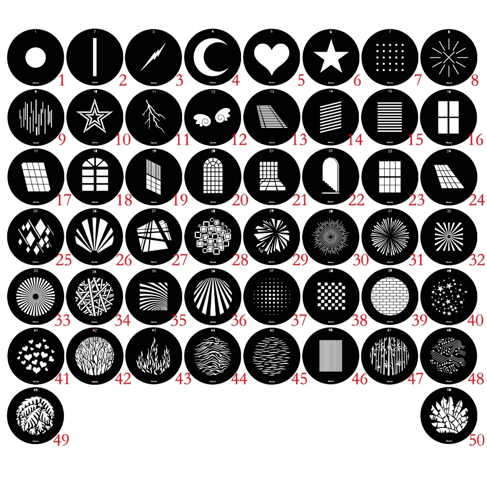 50 pieces light shooting GOBO M Size OT1 B Size Spotlight PJ-BM-19/36 Mask size 86mm 66mm