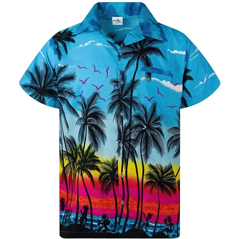 thumbnail image 1 of Camisas con estampado 3D de palmeras y mangas cortas para hombre, camisa hawaiana de gran tamaño con botones, blusas casuales de verano, camisa para hombre, 1 of 5