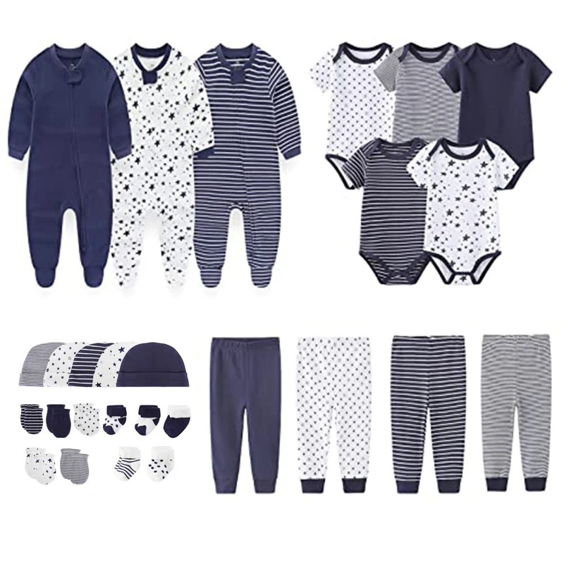 27 Pezzi Set Regalo per Neonato Tinta Unita 100% Cotone Vestiti per Neonata Vestiti per Neonato Essenziali e Accessori