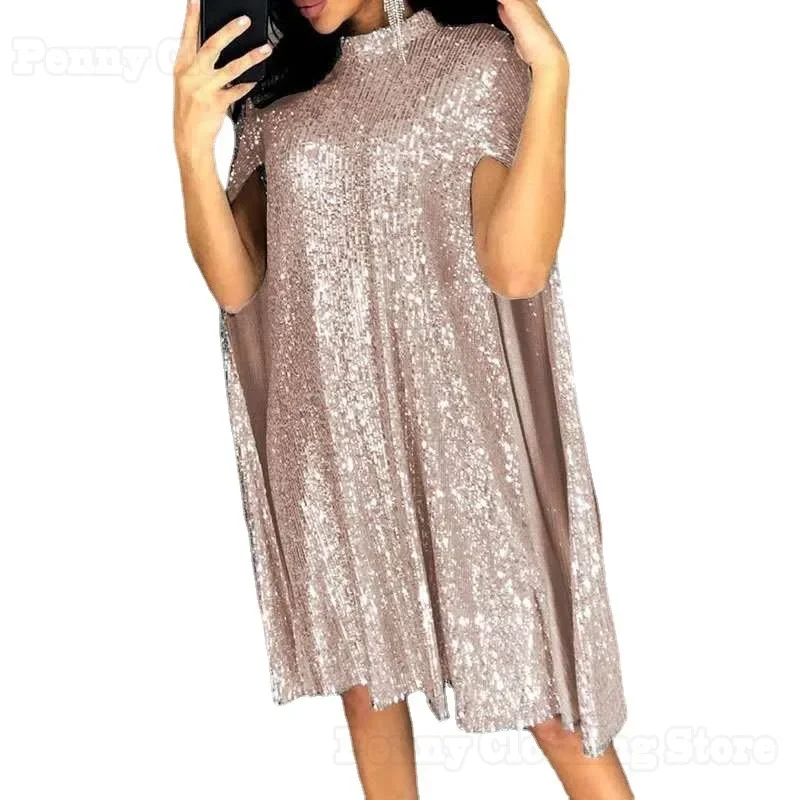 

2024 Spring New Small Stand Collar Sequin Dress Loose Women's Dinner Style Nightclub Style Stage Style Clothing