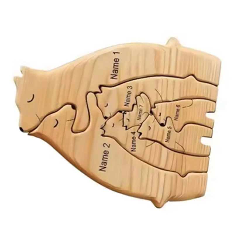 T43C-Art Wooden Bear Family Puzzle Custom Home Decor Thanksgiving Christmas Heartwarming Gift