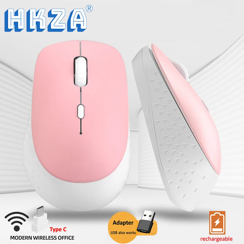 

Беспроводная перезаряжаемая Бесшумная эргономичная мышь HKZA Type C, 3 DPI, регулируемая с USB-адаптером для ноутбука, ПК, Macbook
