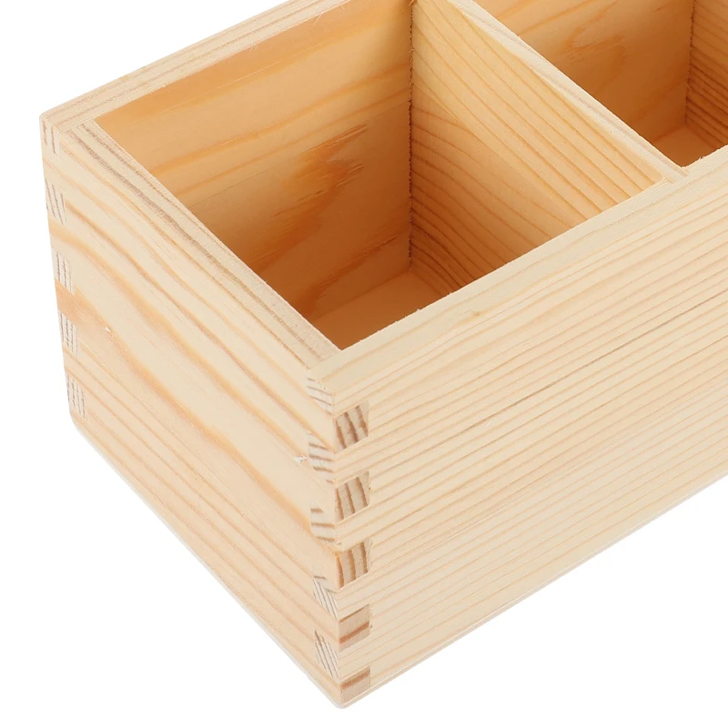 Wood Pencil Holder Desk Remote Control Holder Desktop Storage 4 Compartments Multi-Functional Desk Organizer Pen Pencil Office