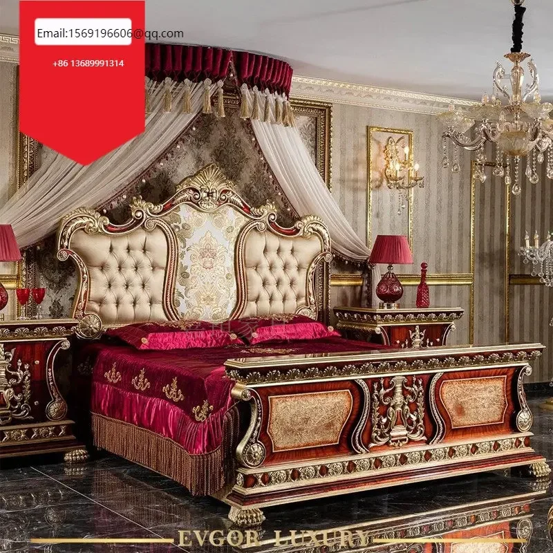 

Роскошная европейская деревянная вырезанная вручную французская дворец принцесса спальня двойная Свадебная кровать