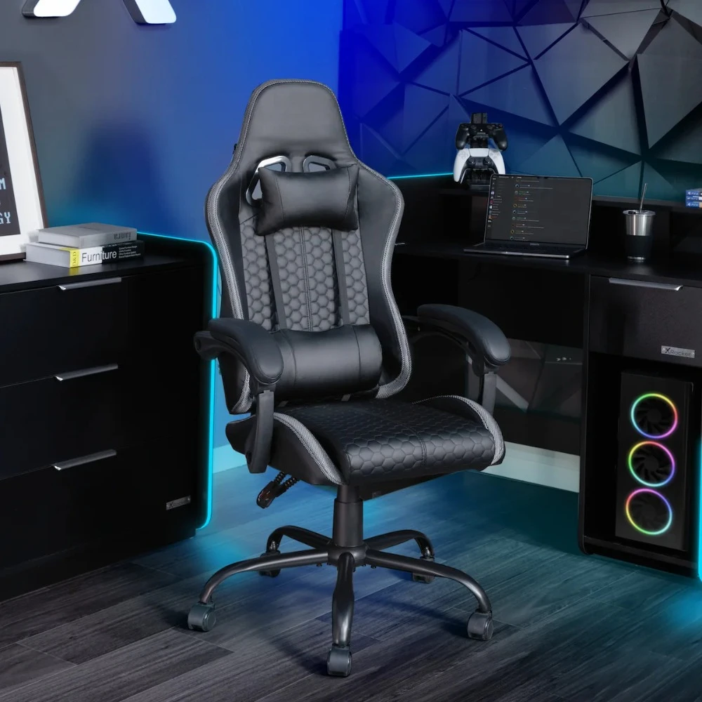 

Ergonomic Chair Black Faux Leather PC Gaming Chair Gamer Office Computer Furniture, 22.44 in. x 25.98 in. x 47.24 in