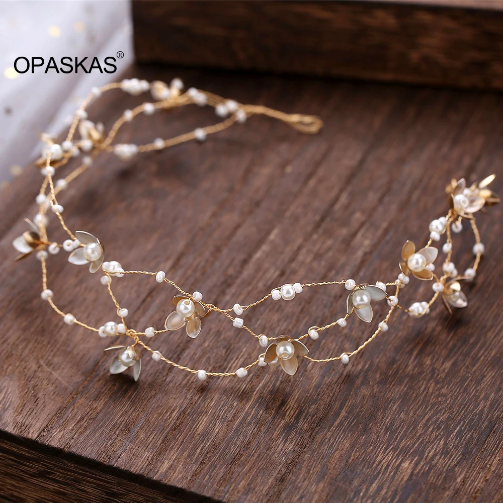 

Trendy Headbands Wedding Flower Hairbands For Women 2022 Niew Pearl Golden Bridal Hair Accessories Female Tiaras Floral Jewelry