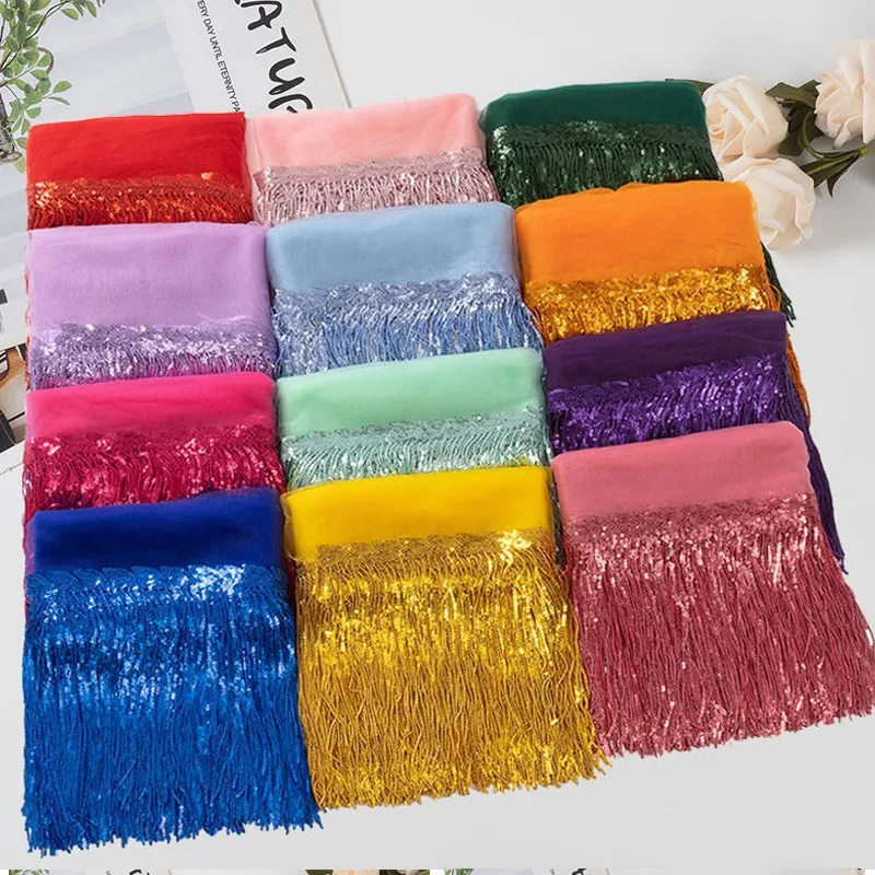 4/10Yards Sequin Tassel Lace Trim 20cm Wide Glitter Fringe Ribbon DIY Handmade Dance Performance Clothing Decoration Material