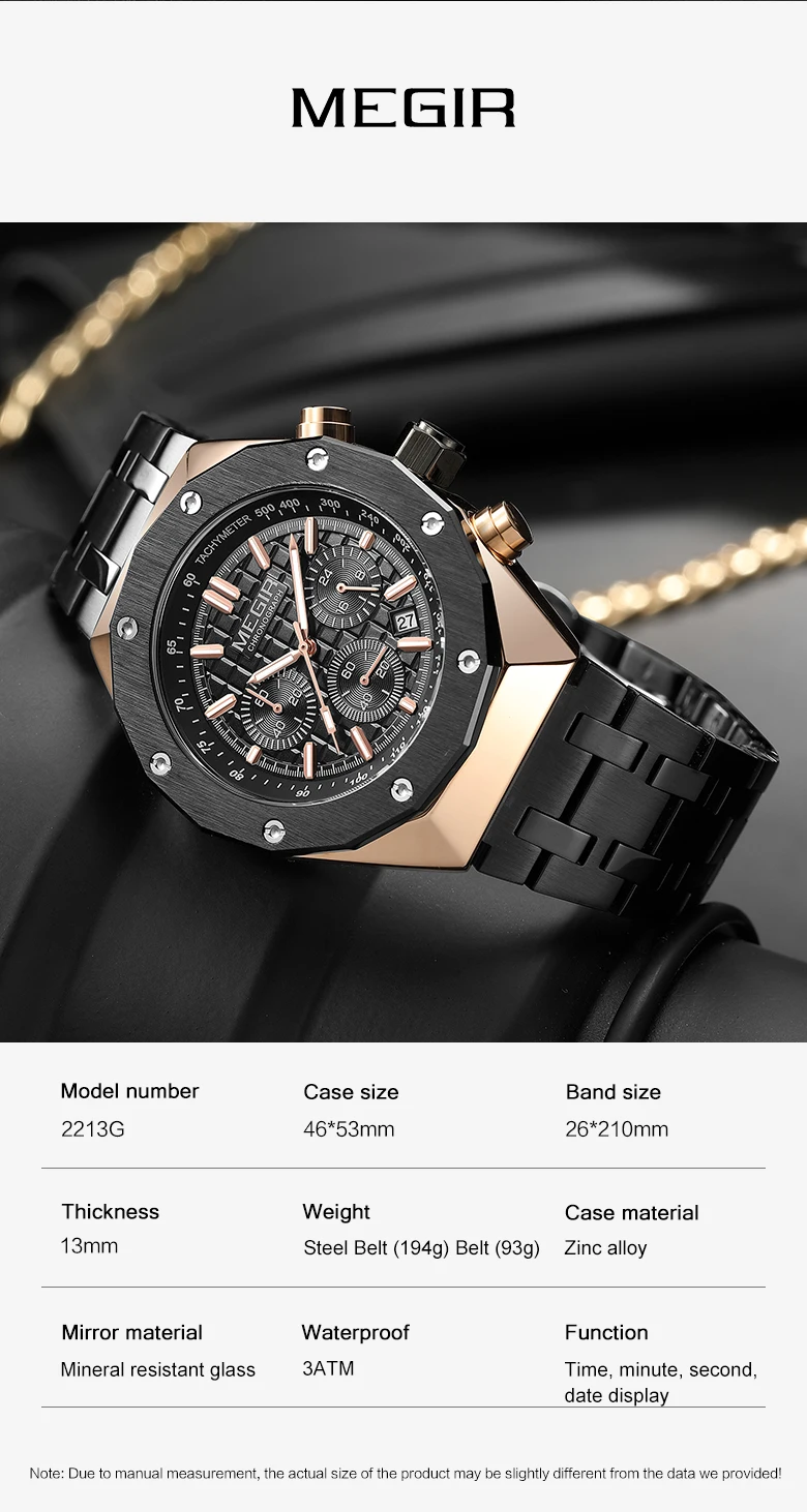 Montre-bracelet à quartz chronographe de luxe pour homme, marque MEGIR, boîtier polygonal, mode décontractée, affaires, cadeau masculin, avec date automatique_voghion.com