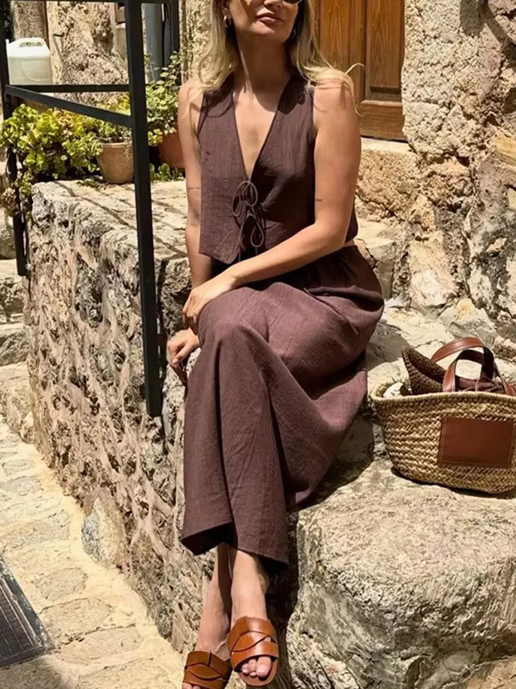 HH Women Casual Loose Midi Skirts Elegant Solid Drawstring A-Line Skirt 2024 Summer Female Fashion Streetwear