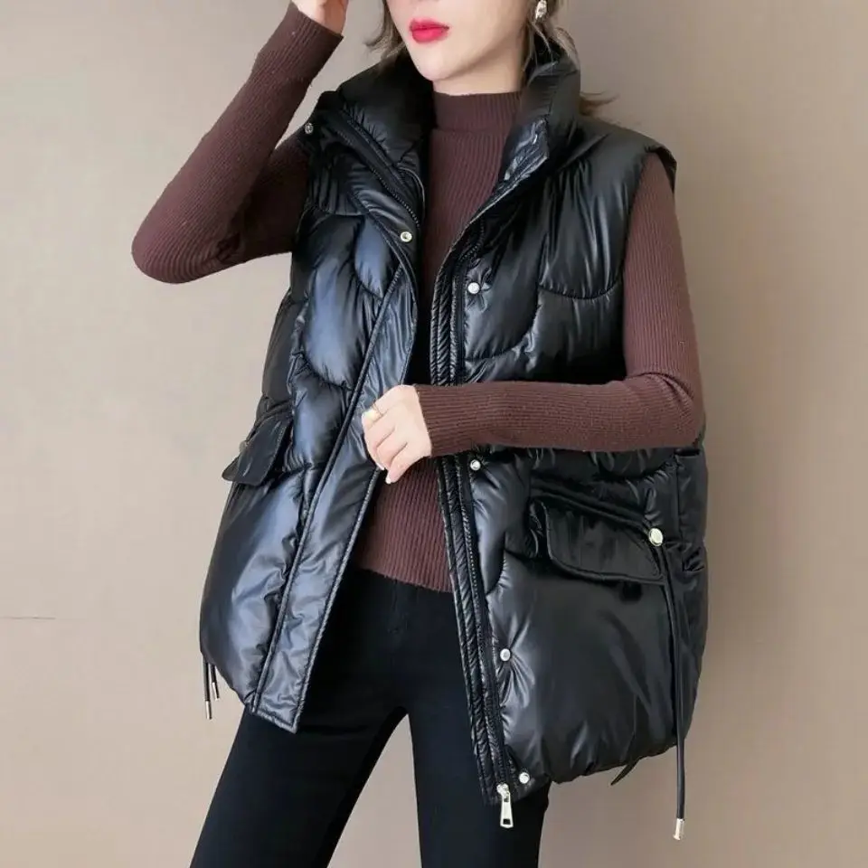 

2024 Autumn Winter New Product Women's Fashion Casual Standing Collar Outerwear Student Sleeveless Cotton Coat Vest Vest D37