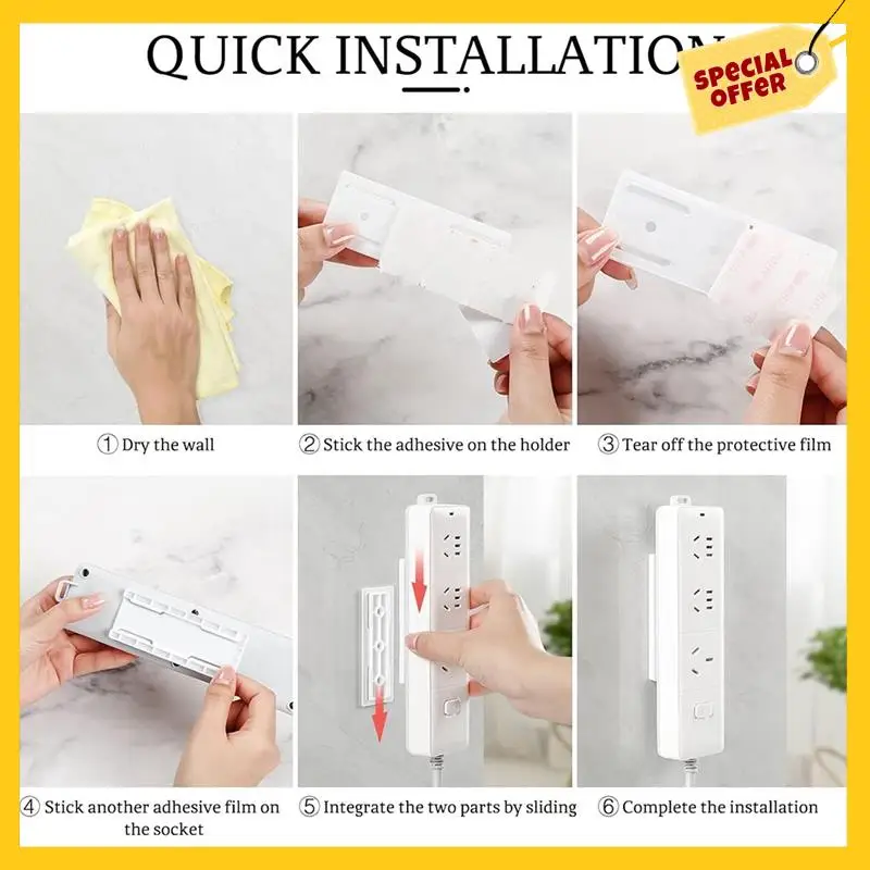 Desktop Socket Holder, Plug-In Surge Protector Bracket, Desktop Mobile Self-Adhesive Non-Punch Socket Bracket Easy Install