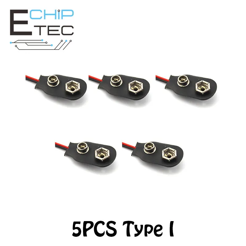 

Free shipping 5PCS/15PCS DC 9V Battery Button Power Cable with DC Head 5.5*2.1MM Type I/T Battery Buckle Snaps Power Connector
