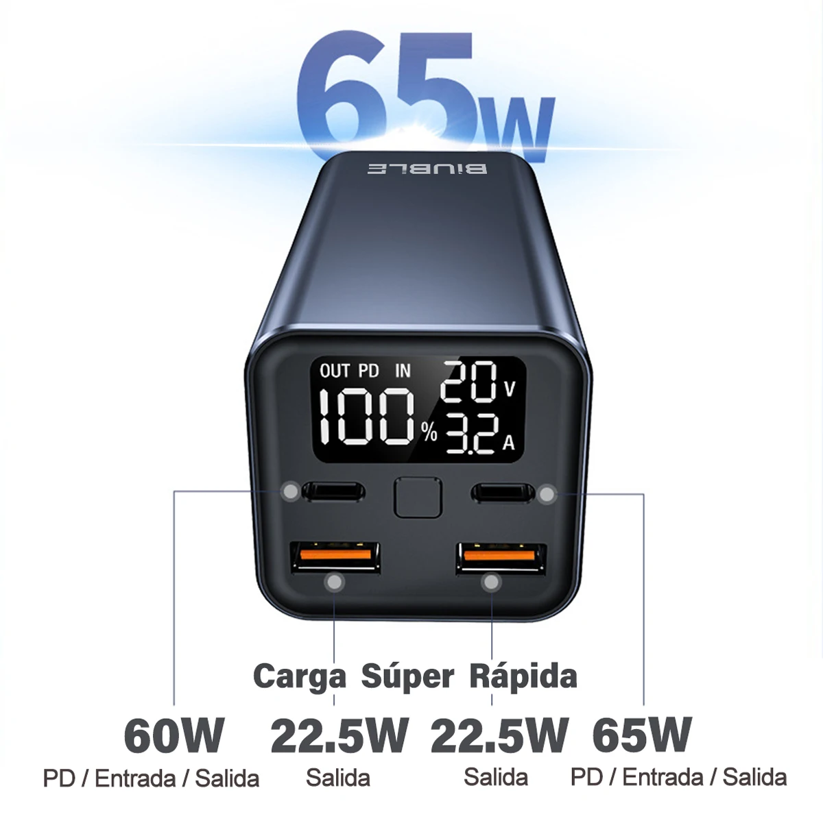 65W Mobile Power Bank 30000mAh Type-C Plug Fast Charging FCP SCP Mobile Power Bank Portable External Charger for Smartphones 4