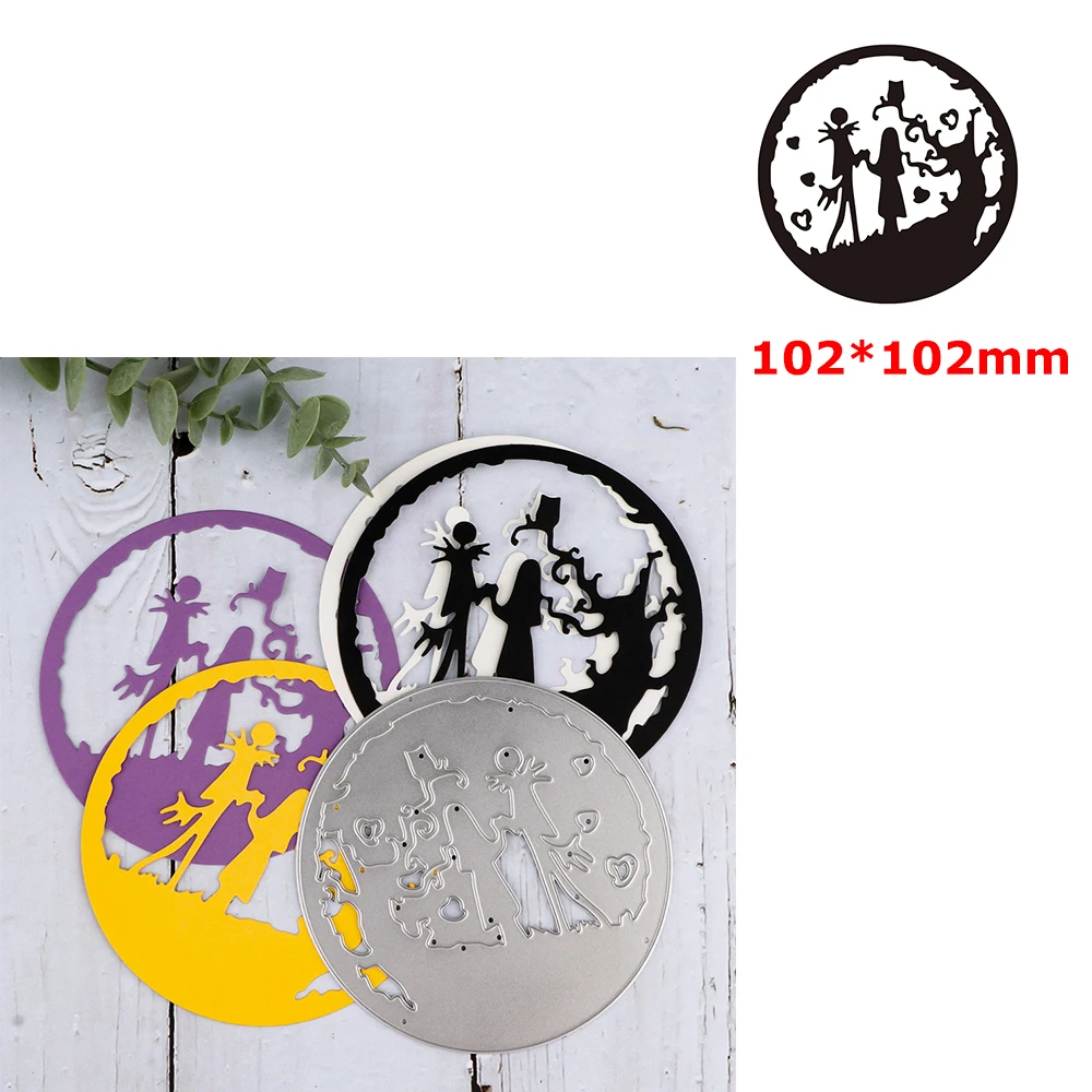 Disney Nightmare Before Christmas Jack E Sally Round Metal Cutting Diy Scrapbooking Halloween Paper Cards Crafting