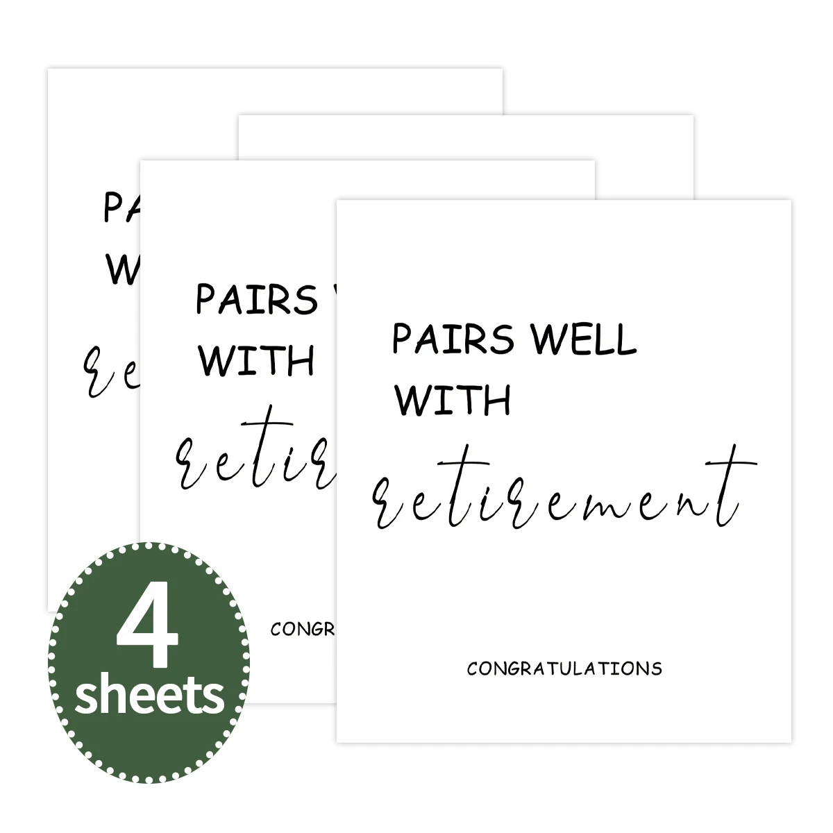 4-Pack Humorous Wine Bottle Stickers – Funny Retirement-Themed Self-Adhesive Labels for... - SKU HWBS1758 - UGI Packaging