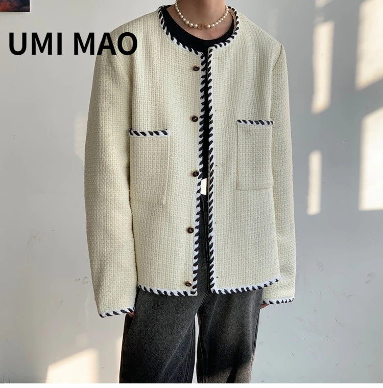 

UMI MAO Yamamoto Dark Little Fragrant Weave Tweed Jacket Men Women With High-class Loose Round Neck Coat Autumn Winter Femme