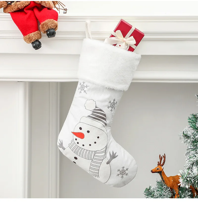 White Christmas Stockings Animals Penguin Snowflake Snowman Xmas Ornament Christmas Pendant Christmas Tree Decoration Gift Socks