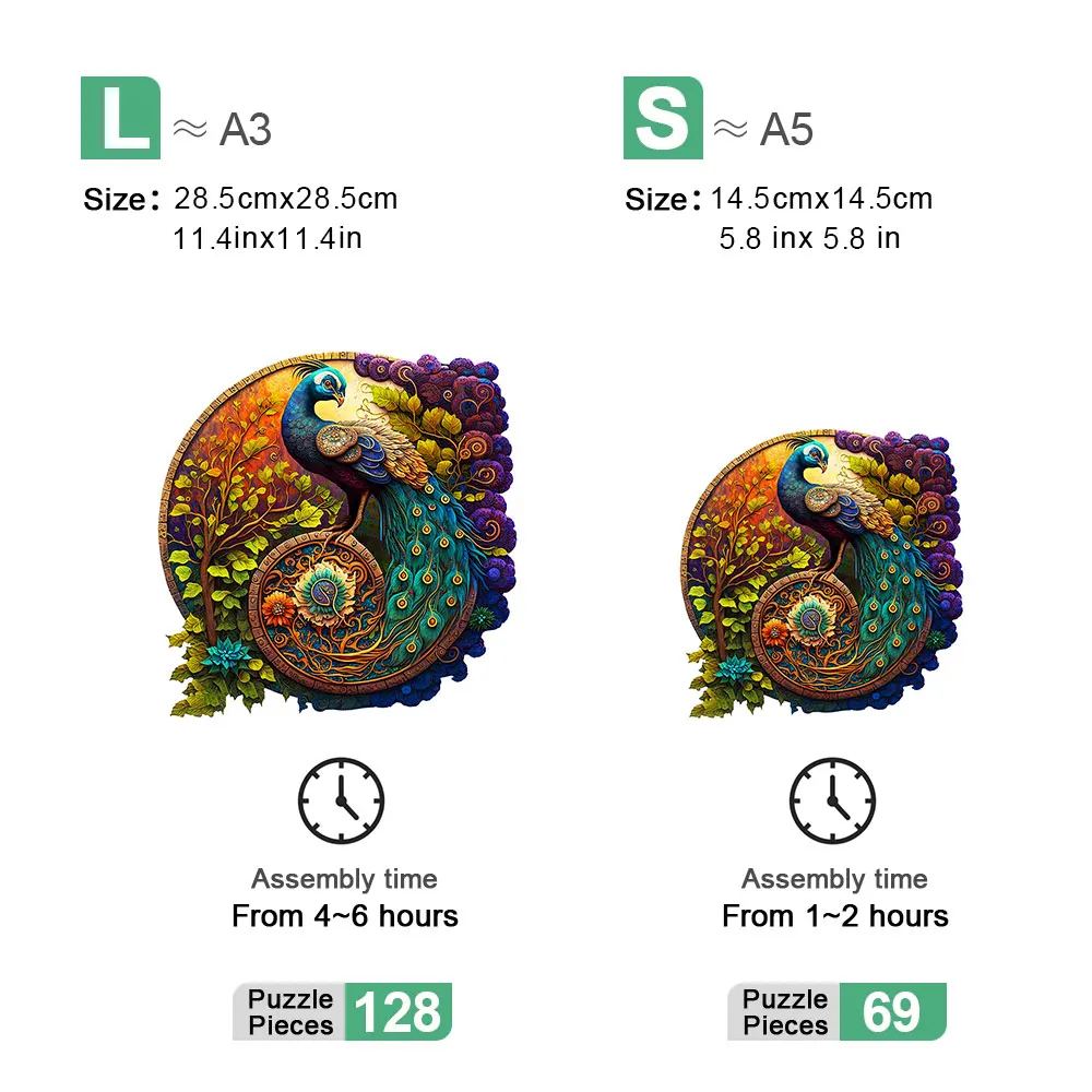 Peacock Disk Wooden Puzzle Personalized 3D Puzzle Adult Children's Gift Education Children's Toy Game