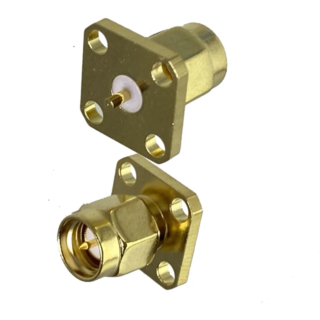 10ชิ้นปลั๊ก SMA ตัวผู้4รูเชื่อมต่อแปลนบัดกรี PCB MOUNT RF ทองเหลืองโคแอกเซียล50ohm หางปลาตรงใหม่ 1