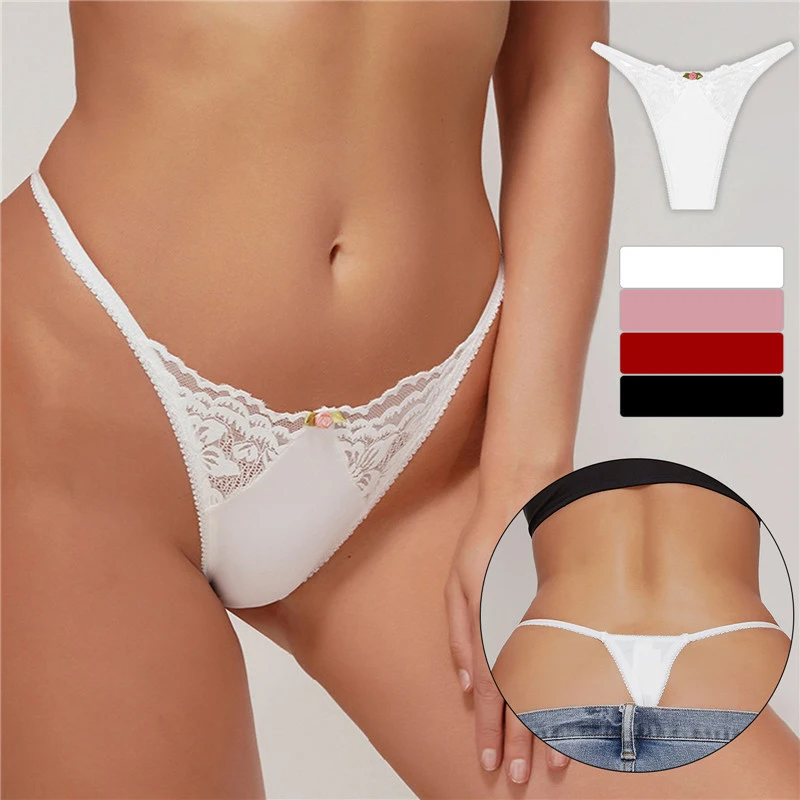 

New Soft Simple Sexy Lace Up Thong Transparent Mesh Lace Underpants For Women Low-waist Seamless Lace Breathable Thong Briefs