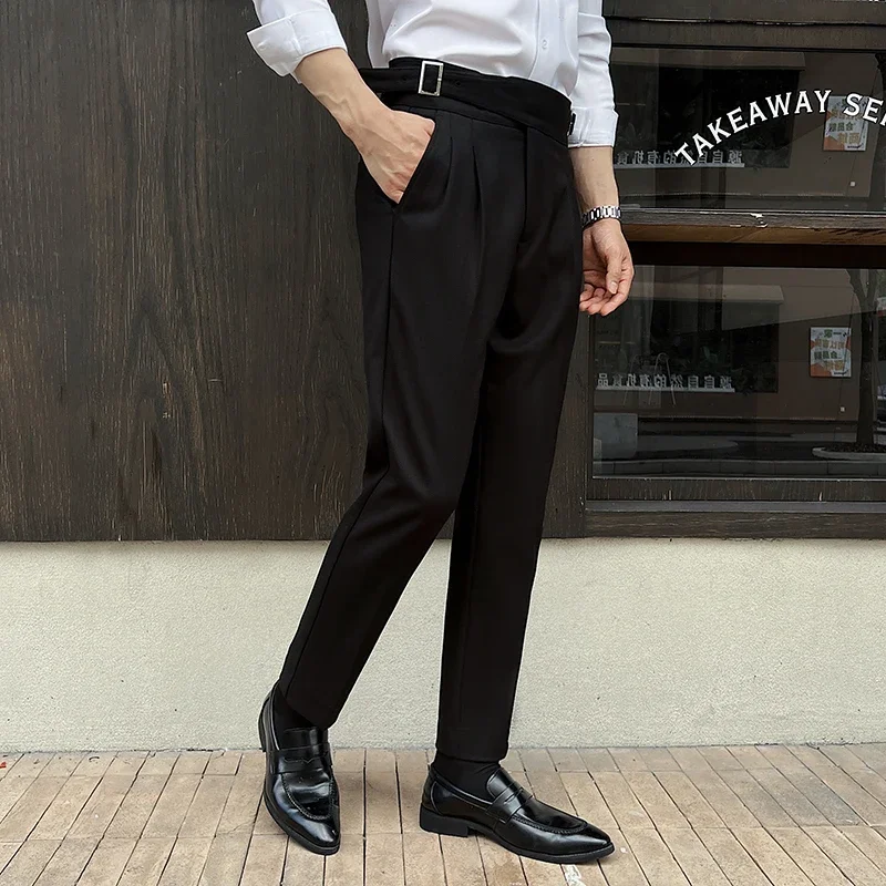 2025 New Naples High Waist Mens Suit Pants Double-Blade Gurkha Chino Slim Fit Trousers Fashion Men Wedding Party Casual Pant 2