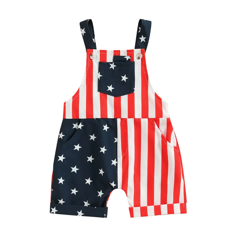 Toddler Boys Girls Summer Casual Jumpsuit Sleeveless Stripe Star Print Suspender Pants