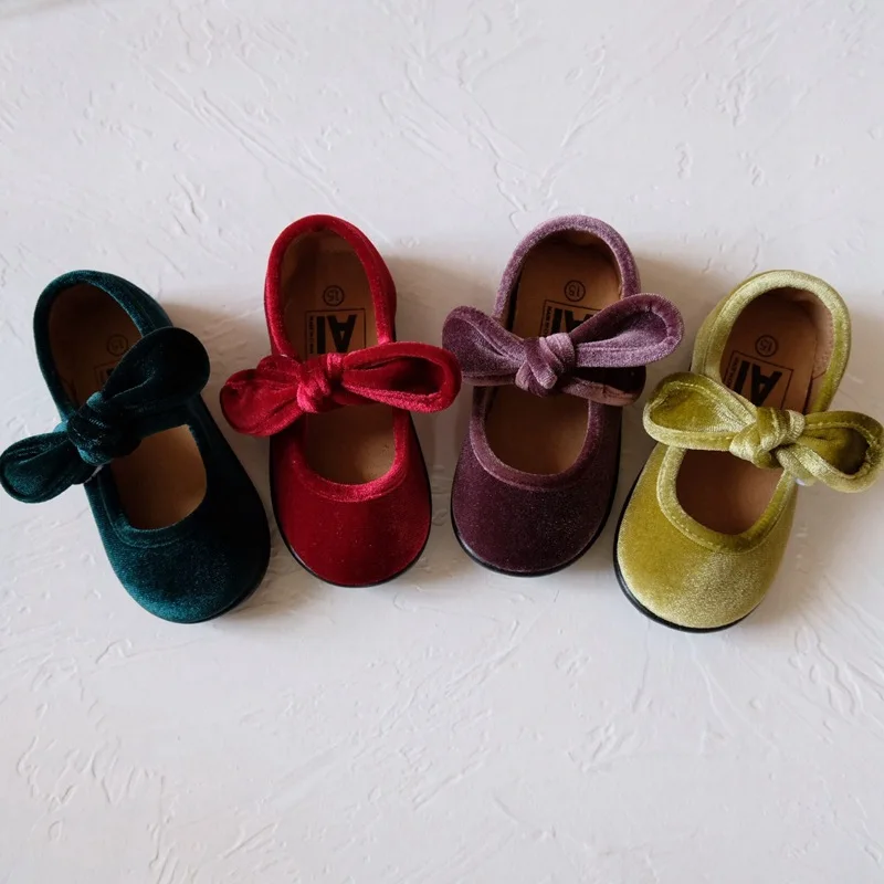 ULKNN Bow Flats for Kids First Walkers 2023 Spring Baby Girls Retro Toddlers Prewalkers Velvet Detachable Shoe Infant Purple red 4